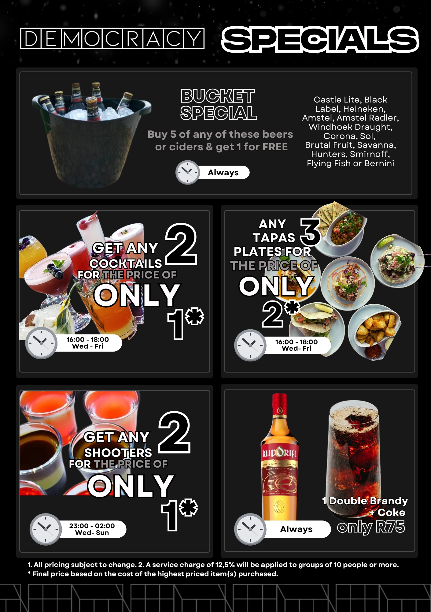 Democracy Bar Specials Menu Democracy Bar Specials Menu